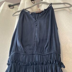 Navy Sleeveless Ruffled silky top